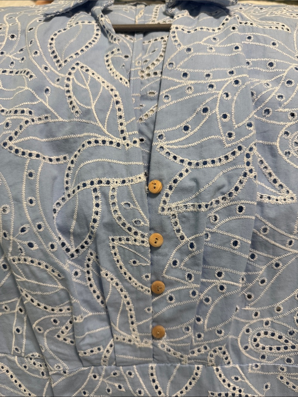 Light Blue Eyelet Tiered Midi Dress - Picture 11 of 12